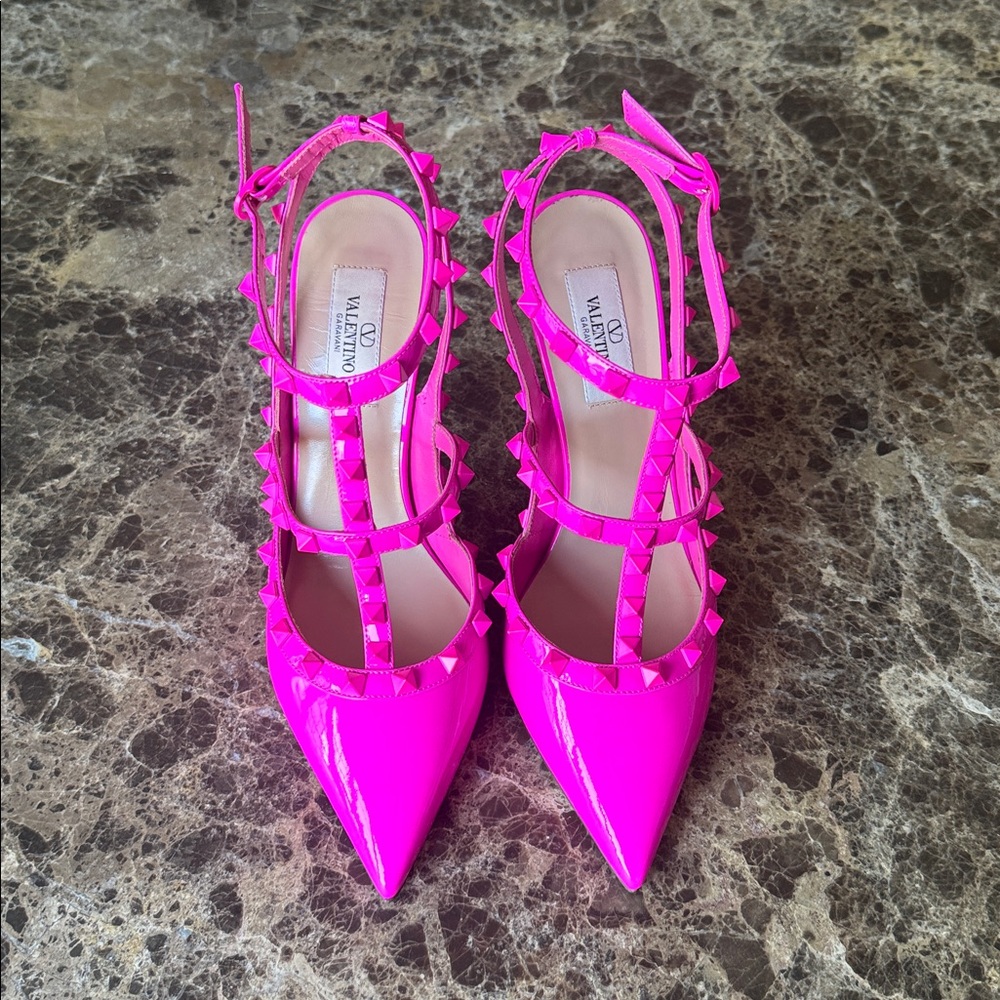 Valentino rockstud fuschia pink patent gladiator pump classic sz 39 - Picture 4 of 11